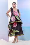 Shop_Pria Kataria Puri_Black Silk Print Tulip Blossom Square Neck Long Top With Skirt _at_Aza_Fashions