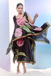 Pria Kataria Puri_Black Silk Print Tulip Blossom Square Neck Long Top With Skirt _Online