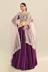 Buy_Kalighata_Purple Chanderi Embroidery Floral Boat Neck Sage Blouse Lehenga Set _Online_at_Aza_Fashions