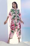 Buy_Pria Kataria Puri_Pink Satin Print Tulip Blossom Jacket Round Neck Jumpsuit With _at_Aza_Fashions