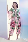 Shop_Pria Kataria Puri_Pink Satin Print Tulip Blossom Jacket Round Neck Jumpsuit With _at_Aza_Fashions