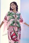 Buy_Pria Kataria Puri_Pink Satin Print Tulip Blossom Jacket Round Neck Jumpsuit With _Online_at_Aza_Fashions