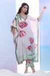 Buy_Pria Kataria Puri_Beige Silk Print Tulip Blossom Wavy Neck Kaftan With Pant _at_Aza_Fashions