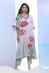 Shop_Pria Kataria Puri_Beige Silk Print Tulip Blossom Wavy Neck Kaftan With Pant _at_Aza_Fashions