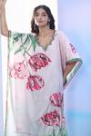 Buy_Pria Kataria Puri_Beige Silk Print Tulip Blossom Wavy Neck Kaftan With Pant _Online_at_Aza_Fashions