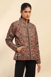 Buy_Aarke Ritu Kumar_Black Poly Taffeta Printed Floral Band Collar Nur Jacket _at_Aza_Fashions