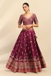 Buy_Aarke Ritu Kumar_Purple Poly Dupion Print Tribal Bud Bloom V Neck Tanishqa Lehenga Set 