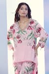 Shop_Pria Kataria Puri_Pink Silk Printed Tulip Wavy V-neck High-low Tunic With Pant _Online_at_Aza_Fashions