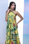 Buy_Pria Kataria Puri_Yellow Satin Printed Tulip Band Collar High-low Dress 