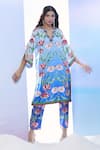 Shop_Pria Kataria Puri_Blue Silk Printed Tulip Wavy V-neck Shaded Kurta With Pant _at_Aza_Fashions