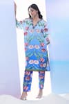 Shop_Pria Kataria Puri_Blue Silk Printed Tulip Wavy V-neck Shaded Kurta With Pant _Online_at_Aza_Fashions