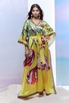 Buy_Pria Kataria Puri_Yellow Satin Printed Tulip V-neck Jumpsuit _at_Aza_Fashions