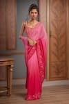 Buy_Meghna shah_Pink Pure Mul Silk Embroidered Thread Scoop Floral Ombre Saree With Blouse _at_Aza_Fashions