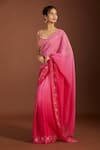 Shop_Meghna shah_Pink Pure Mul Silk Embroidered Thread Scoop Floral Ombre Saree With Blouse _Online_at_Aza_Fashions