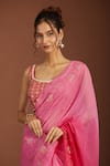 Meghna shah_Pink Pure Mul Silk Embroidered Thread Scoop Floral Ombre Saree With Blouse _at_Aza_Fashions