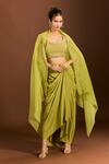 Meghna shah_Green Pure Mul Silk Embroidered Thread Scoop Foliage Blouse Dhoti Skirt Set _Online_at_Aza_Fashions