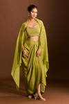 Buy_Meghna shah_Green Pure Mul Silk Embroidered Thread Scoop Foliage Blouse Dhoti Skirt Set _Online_at_Aza_Fashions