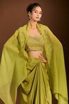 Shop_Meghna shah_Green Pure Mul Silk Embroidered Thread Scoop Foliage Blouse Dhoti Skirt Set _Online_at_Aza_Fashions