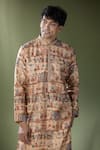 RNG Safawala_Beige Cotton Silk Printed Tribal Kurta With Pant _Online_at_Aza_Fashions