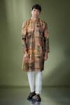 RNG Safawala_Beige Cotton Silk Printed Tribal Straight Kurta With Pant _Online_at_Aza_Fashions