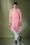 Buy_RNG Safawala_Pink Cotton Printed Ikat Kurta And Pant Set _at_Aza_Fashions