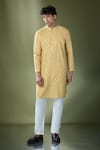 RNG Safawala_Yellow Cotton Printed Paisley Kurta And Pant Set _at_Aza_Fashions