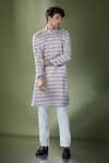 RNG Safawala_White Cotton Printed Chevron Kurta With Pant _at_Aza_Fashions