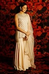 Shop_HOUSE OF TA-YA_Off White Kurta And Gharara Chanderi Embroidery Zardozi Round Set _at_Aza_Fashions