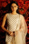 Buy_HOUSE OF TA-YA_Off White Kurta And Gharara Chanderi Embroidery Zardozi Round Set _Online_at_Aza_Fashions