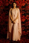 Shop_HOUSE OF TA-YA_Peach Kurta And Dupatta Viscose Silk Hand Embroidery Beads Halter Sharara Set _at_Aza_Fashions