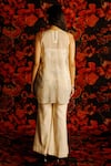 Shop_HOUSE OF TA-YA_Off White Cape Viscose Silk Embroidery Leaf Bustier Sweetheart Lotus Pant Set _at_Aza_Fashions