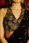 Buy_HOUSE OF TA-YA_Black Georgette Hand Embroidery 3d Floral Halter Saree With Blouse _Online_at_Aza_Fashions