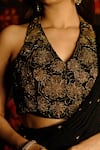 Buy_HOUSE OF TA-YA_Black Georgette Hand Embroidery 3d Floral Halter Saree With Blouse 