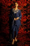 Buy_HOUSE OF TA-YA_Blue Kurta And Dhoti Chanderi & Dupatta Viscose Silk Hand Embroidery Pant Set _at_Aza_Fashions