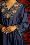 Buy_HOUSE OF TA-YA_Blue Kurta And Dhoti Chanderi & Dupatta Viscose Silk Hand Embroidery Pant Set _Online_at_Aza_Fashions