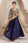Rivaaj Clothing Blue Organza, Modal Sequins Round Neck Flora Vine Embroidered Anarkali Set Online at Aza Fashions Rivaaj Clothing_Blue Organza, Modal Sequins Round Neck Flora Vine Embroidered Anarkali Set _Online_at_Aza_Fashions