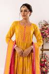 Buy_Rivaaj Clothing_Yellow Cotton, Kota Doria Sequins, Crest Handblock Print Tiered Anarkali Set _Online_at_Aza_Fashions