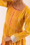 Buy_Rivaaj Clothing_Yellow Cotton, Kota Doria Sequins, Crest Handblock Print Tiered Anarkali Set 