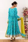 Shop_Rivaaj Clothing_Blue Cotton, Kota Doria Patti, Bloom Crest Handblock Print Anarkali Set _at_Aza_Fashions