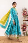 Shop_Rivaaj Clothing_Blue Cotton, Kota Doria Patti, Bloom Crest Handblock Print Anarkali Set _Online_at_Aza_Fashions