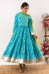 Buy_Rivaaj Clothing_Blue Cotton, Kota Doria Patti, Bloom Crest Handblock Print Anarkali Set 