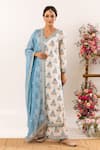 Buy_Rivaaj Clothing_Blue Cotton Handblock Print Peony V Neck Nayab Iris Kurta And Palazzo Pant Set _at_Aza_Fashions