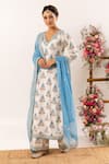 Rivaaj Clothing_Blue Cotton Handblock Print Peony V Neck Nayab Iris Kurta And Palazzo Pant Set _Online_at_Aza_Fashions