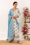 Rivaaj Clothing_Blue Cotton Handblock Print Peony V Neck Nayab Iris Kurta And Palazzo Pant Set _at_Aza_Fashions