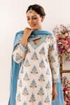 Buy_Rivaaj Clothing_Blue Cotton Handblock Print Peony V Neck Nayab Iris Kurta And Palazzo Pant Set 