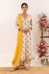 Buy_Rivaaj Clothing_Yellow Cotton Handblock Print Blossom V Neck Nayab Kurta And Palazzo Pant Set _at_Aza_Fashions