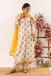 Buy_Rivaaj Clothing_Yellow Cotton Handblock Print Blossom V Neck Nayab Kurta And Palazzo Pant Set _Online_at_Aza_Fashions