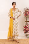 Shop_Rivaaj Clothing_Yellow Cotton Handblock Print Blossom V Neck Nayab Kurta And Palazzo Pant Set _Online_at_Aza_Fashions