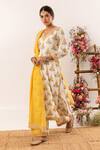 Rivaaj Clothing_Yellow Cotton Handblock Print Blossom V Neck Nayab Kurta And Palazzo Pant Set _at_Aza_Fashions