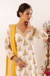 Rivaaj Clothing_Yellow Cotton Handblock Print Blossom V Neck Nayab Kurta And Palazzo Pant Set _Online